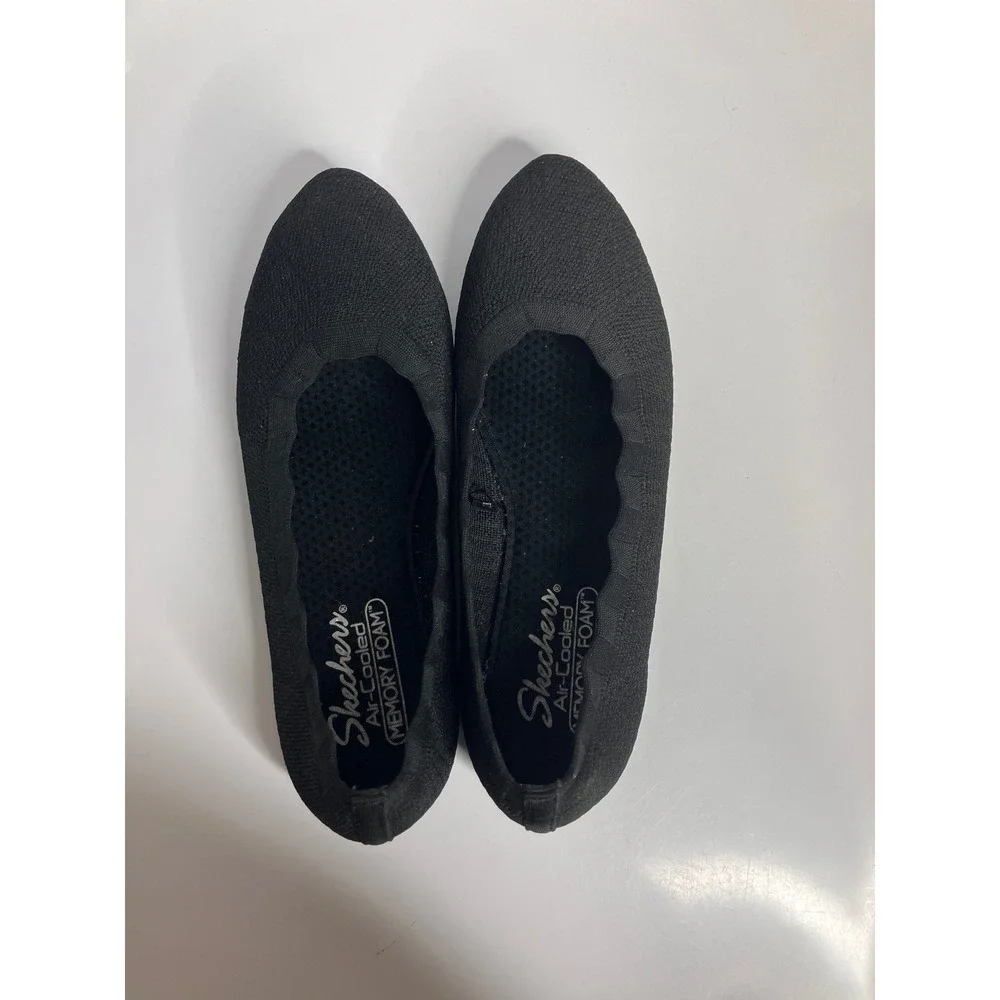 Skechers Cleo 2.0 Love Spell Flats Womens 9 Black Excellent Stretch Fit Knit